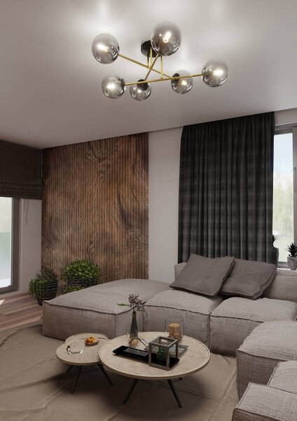 Lampadario Magnum Nero e Oro con 6 Sfere Grafite E14 da soffitto