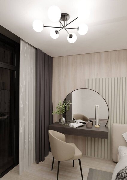 Lampadario Roma 6 Nero con sfere Bianche Satinate E14 da soffitto