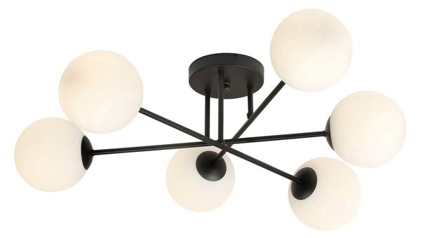 Lampadario Roma 6 Nero con sfere Bianche Satinate E14 da soffitto