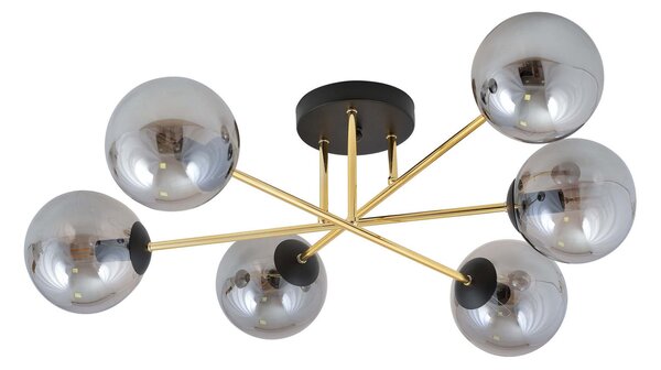 Lampadario Magnum Nero e Oro con 6 Sfere Grafite E14 da soffitto