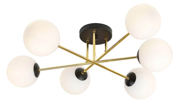 Lampadario Magnum Nero e Oro con 6 Sfere Satinate E14 da soffitto