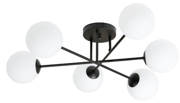 Lampadario Roma 6 Nero con sfere Bianche Satinate E14 da soffitto