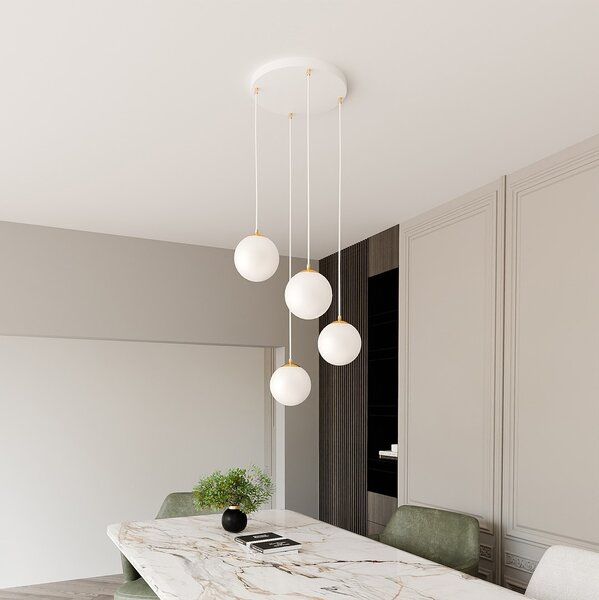 Lampadario a Sospensione in Acciaio e Vetro ROYAL 4 Bianco o Nero 4xE14