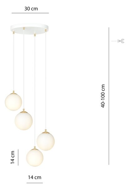Lampadario a Sospensione in Acciaio e Vetro ROYAL 4 Bianco o Nero 4xE14
