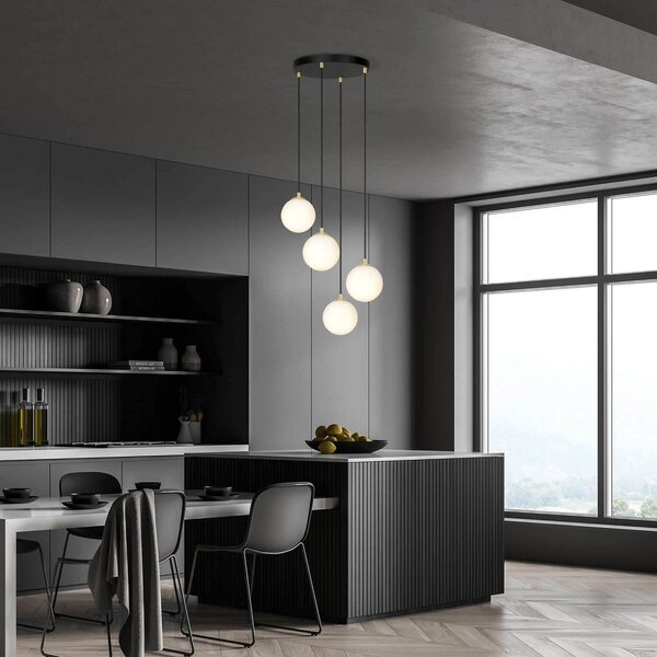 Lampadario a Sospensione in Acciaio e Vetro ROYAL 4 Bianco o Nero 4xE14
