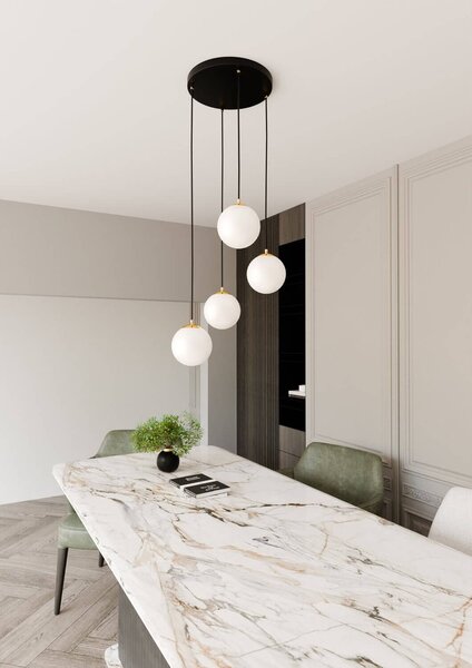 Lampadario a Sospensione in Acciaio e Vetro ROYAL 4 Bianco o Nero 4xE14