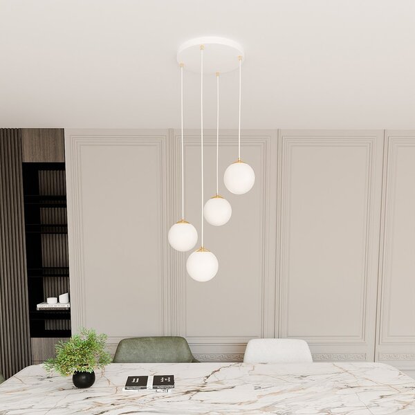 Lampadario a Sospensione in Acciaio e Vetro ROYAL 4 Bianco o Nero 4xE14