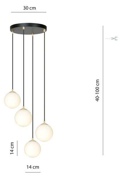 Lampadario a Sospensione in Acciaio e Vetro ROYAL 4 Bianco o Nero 4xE14