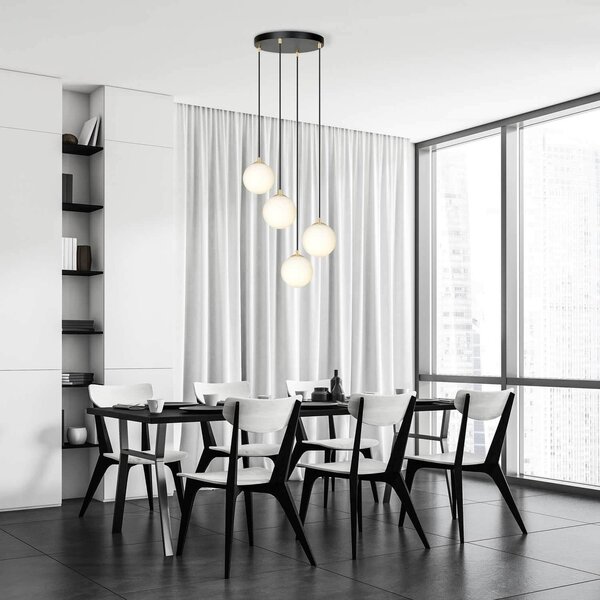 Lampadario a Sospensione in Acciaio e Vetro ROYAL 4 Bianco o Nero 4xE14