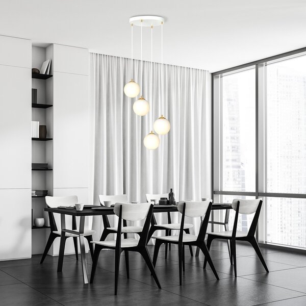 Lampadario a Sospensione in Acciaio e Vetro ROYAL 4 Bianco o Nero 4xE14