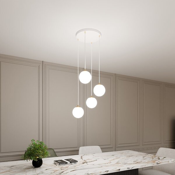 Lampadario a Sospensione in Acciaio e Vetro ROYAL 4 Bianco o Nero 4xE14