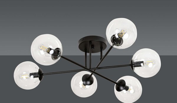 Lampadario da soffitto Brendi 6B Nero con sfere trasparenti E14