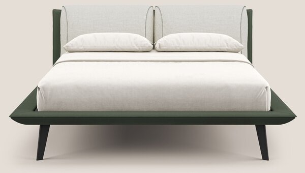 Petra letto di design bicolore con cuscini in piuma, piedini in mogano