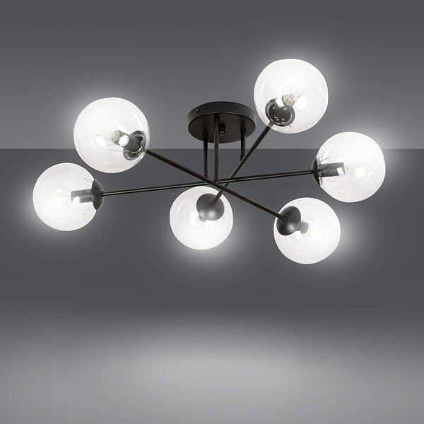 Lampadario da soffitto Brendi 6B Nero con sfere trasparenti E14