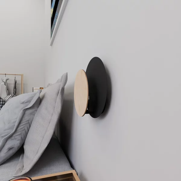 Applique da Parete Circle Nera e in Legno Luce Indiretta Base G9