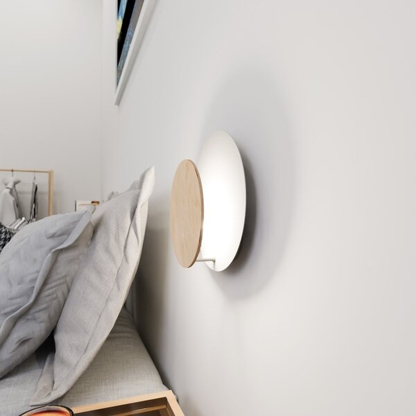 Applique da Parete Circle Bianca e in Legno Luce Indiretta Base G9