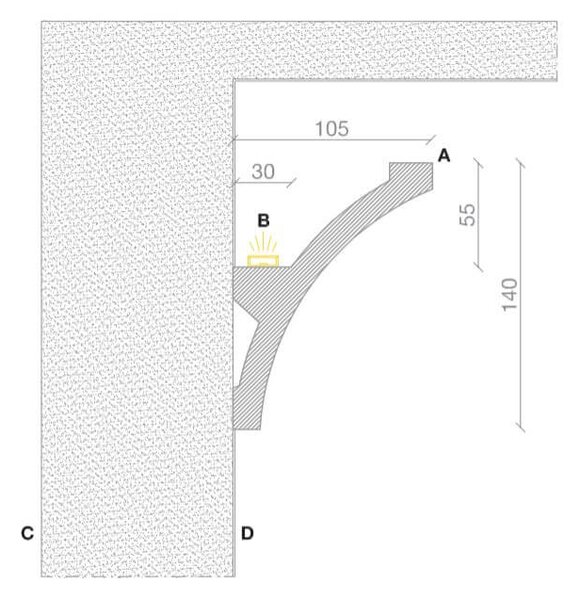 Cornice Pitturabile Stondata XL per parete per Strisce LED - 2m Variante Lunghezza 2 Metri