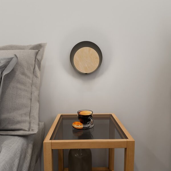 Applique da Parete Circle Nera e in Legno Luce Indiretta Base G9