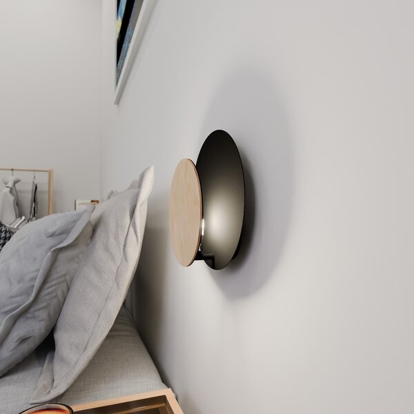 Applique da Parete Circle Nera e in Legno Luce Indiretta Base G9