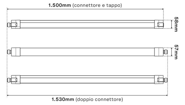 Plafoniera LED Stagna 150cm 48W 120lm/w IK08 IP66 CCT Colore Bianco Variabile CCT