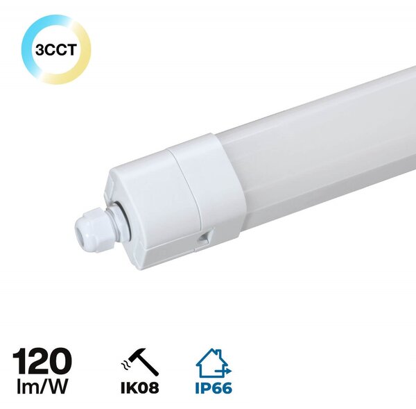 Plafoniera LED Stagna 150cm 48W 120lm/w IK08 IP66 CCT Colore Bianco Variabile CCT