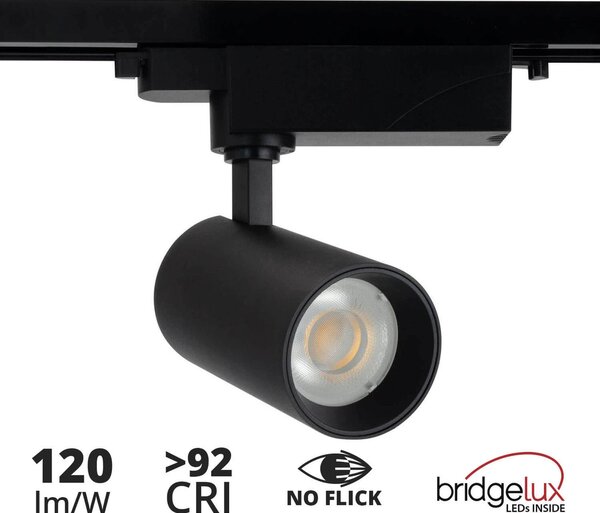 Faro LED 30W Monofase Nero 60° CRI92 no-Flickering - BRIDGELUX LED Colore Bianco Naturale 4.000K