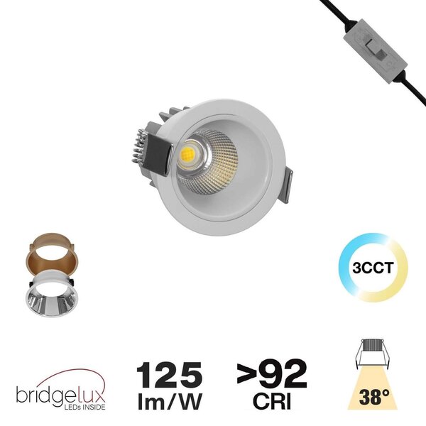 Faro da Incasso 7W Foro Ø55mm Bianco IP40 CCT BRIDGELUX LED 3 Parabole Colore Bianco Variabile CCT