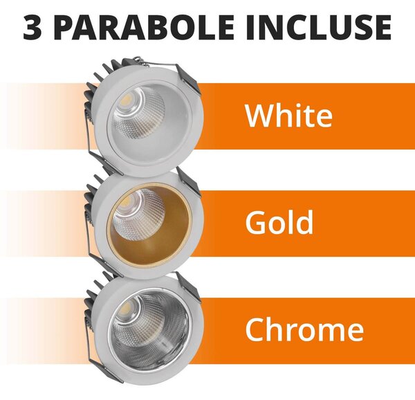 Faro da Incasso 7W Foro Ø55mm Bianco IP40 CCT BRIDGELUX LED 3 Parabole Colore Bianco Variabile CCT