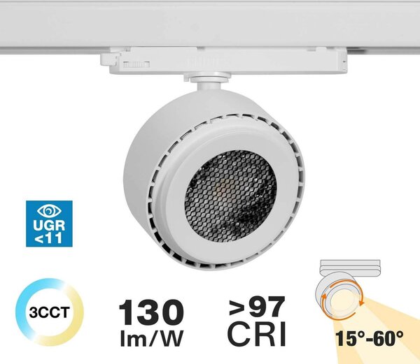 Faro LED 34W Trifase Regolabile 15°-60° Bianco con driver Philips Colore Bianco Variabile CCT