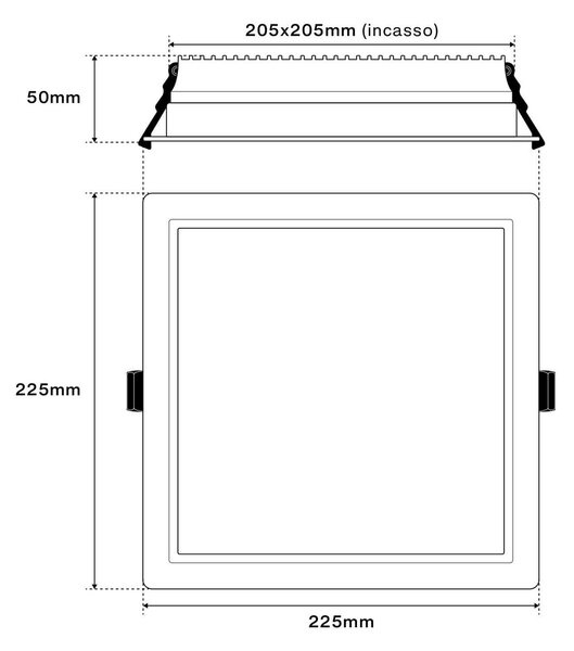Faro da incasso 44W Foro 205x205mm UGR19 con driver Philips CRI92 CCT Colore Bianco Variabile CCT