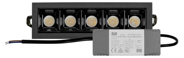 Faro LED Incasso 12W Nero Rettangolare Foro 140x35mm CRI92 Colore Bianco Caldo 3.000K