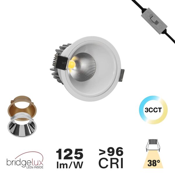 Faro da Incasso 12W Foro Ø75mm Bianco IP40 CCT BRIDGELUX LED 3 Parabole Colore Bianco Variabile CCT