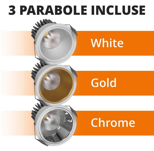 Faro da Incasso 12W Foro Ø75mm Bianco IP40 CCT BRIDGELUX LED 3 Parabole Colore Bianco Variabile CCT
