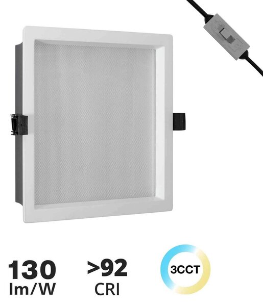 Faro da incasso 44W Foro 205x205mm UGR19 con driver Philips CRI92 CCT Colore Bianco Variabile CCT