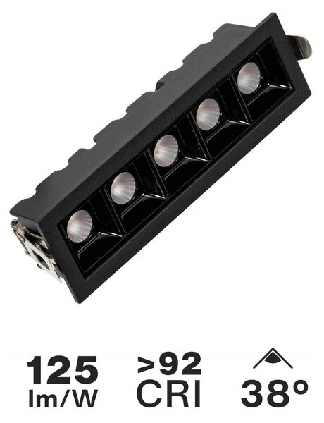 Faro LED Incasso 12W Nero Rettangolare Foro 140x35mm CRI92 Colore Bianco Caldo 3.000K