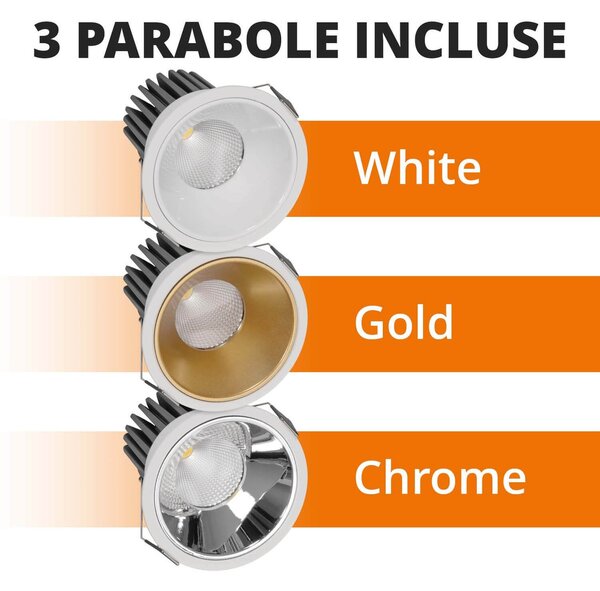 Faro da Incasso 18W Foro Ø90mm Bianco IP40 CCT BRIDGELUX LED 3 Parabole Colore Bianco Variabile CCT
