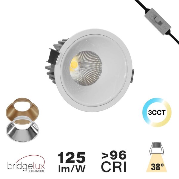 Faro da Incasso 18W Foro Ø90mm Bianco IP40 CCT BRIDGELUX LED 3 Parabole Colore Bianco Variabile CCT