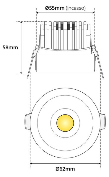 Faro LED Incasso 8W Foro Ø55mm IP65 CCT BRIDGELUX LED Bianco Variabile Colore Bianco Variabile CCT