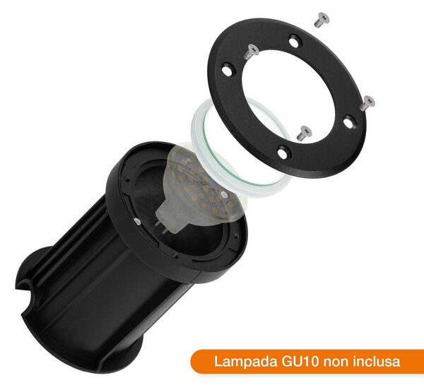 Faretto Carrabile GU10 IP67 - NERO con Doppio Pressacavo