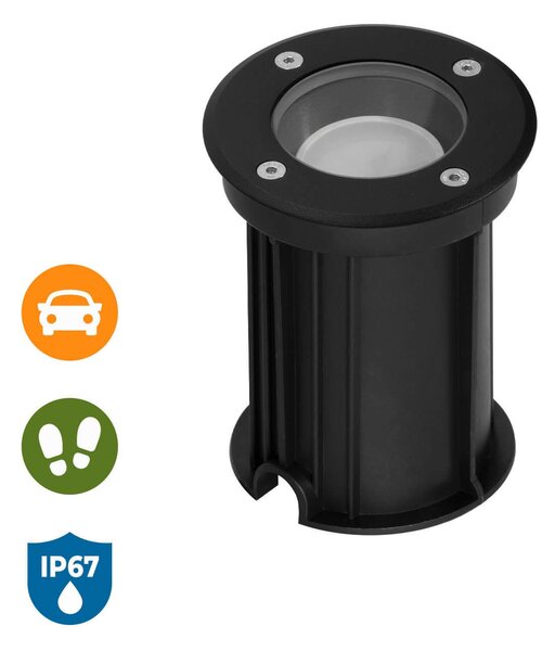 Faretto Carrabile GU10 IP67 - NERO con Doppio Pressacavo
