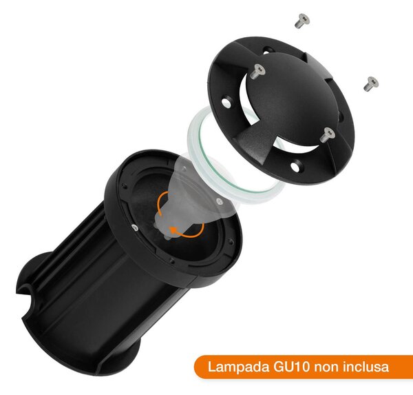 Faretto Carrabile 4 Direzioni GU10 IP67 - NERO con doppio pressacavo