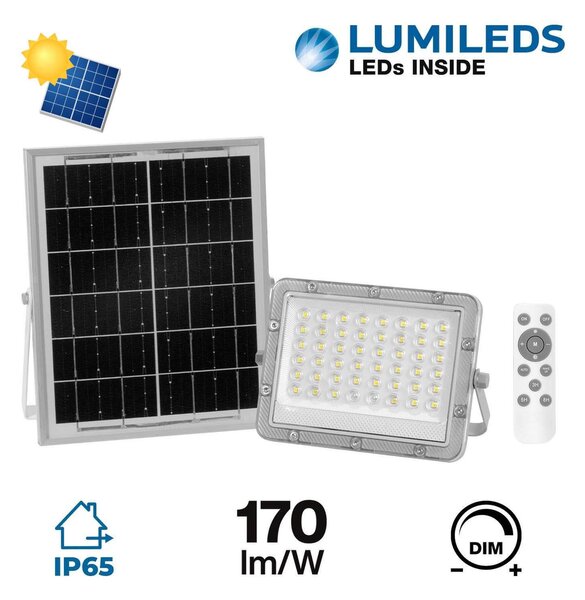 Faro Solare LED Lumileds 50W 5.000k Dimmerabile Aut. 10h IP65 Colore Bianco Freddo 5.000K