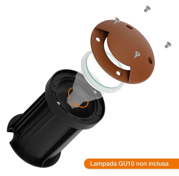 Faretto Carrabile Monodirezione GU10 IP67 - CORTEN con doppio pressacavo