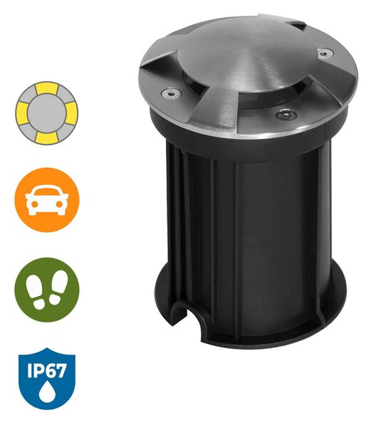 Faretto Interrato 4 Direzioni GU10 IP67 - INOX con doppio pressacavo