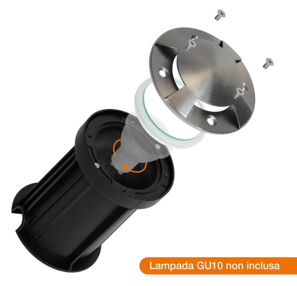 Faretto Interrato 4 Direzioni GU10 IP67 - INOX con doppio pressacavo