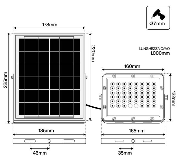 Faro Solare LED Lumileds 50W 5.000k Dimmerabile Aut. 10h IP65 Colore Bianco Freddo 5.000K