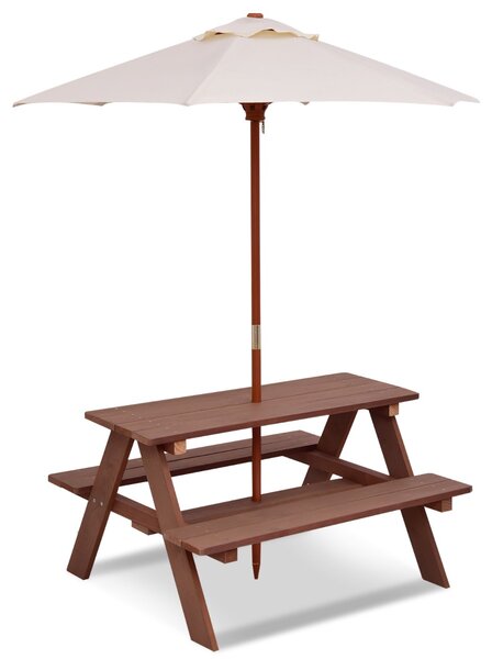 Costway Tavolo da picnic per bambini 3 in 1 con ombrellone rimovibile panche in legno, Tavolo per attività all’aperto