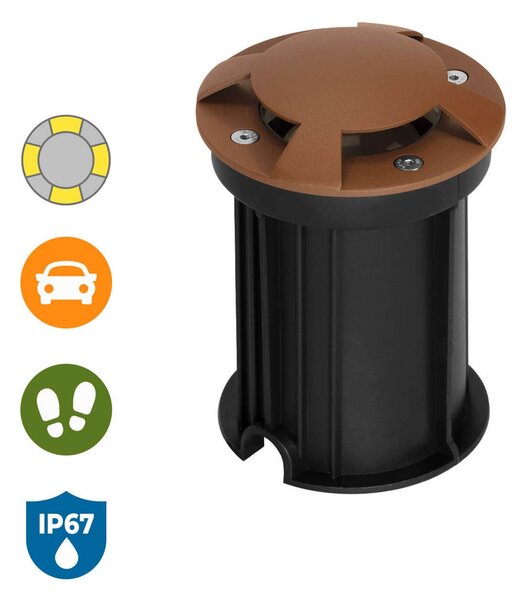 Faretto Carrabile 4 Direzioni GU10 IP67 - CORTEN con doppio pressacavo