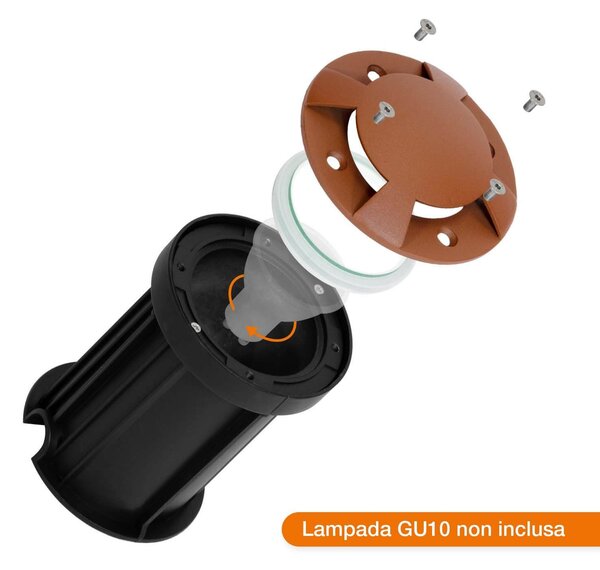 Faretto Carrabile 4 Direzioni GU10 IP67 - CORTEN con doppio pressacavo