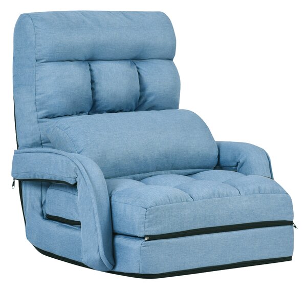 Costway Divano letto in tessuto regolabile in 5 livelli con braccioli e cuscino pieghevole da terra, 173x67x12cm Blu